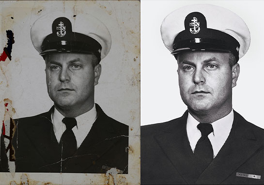 Restored photo of navy officer before and after