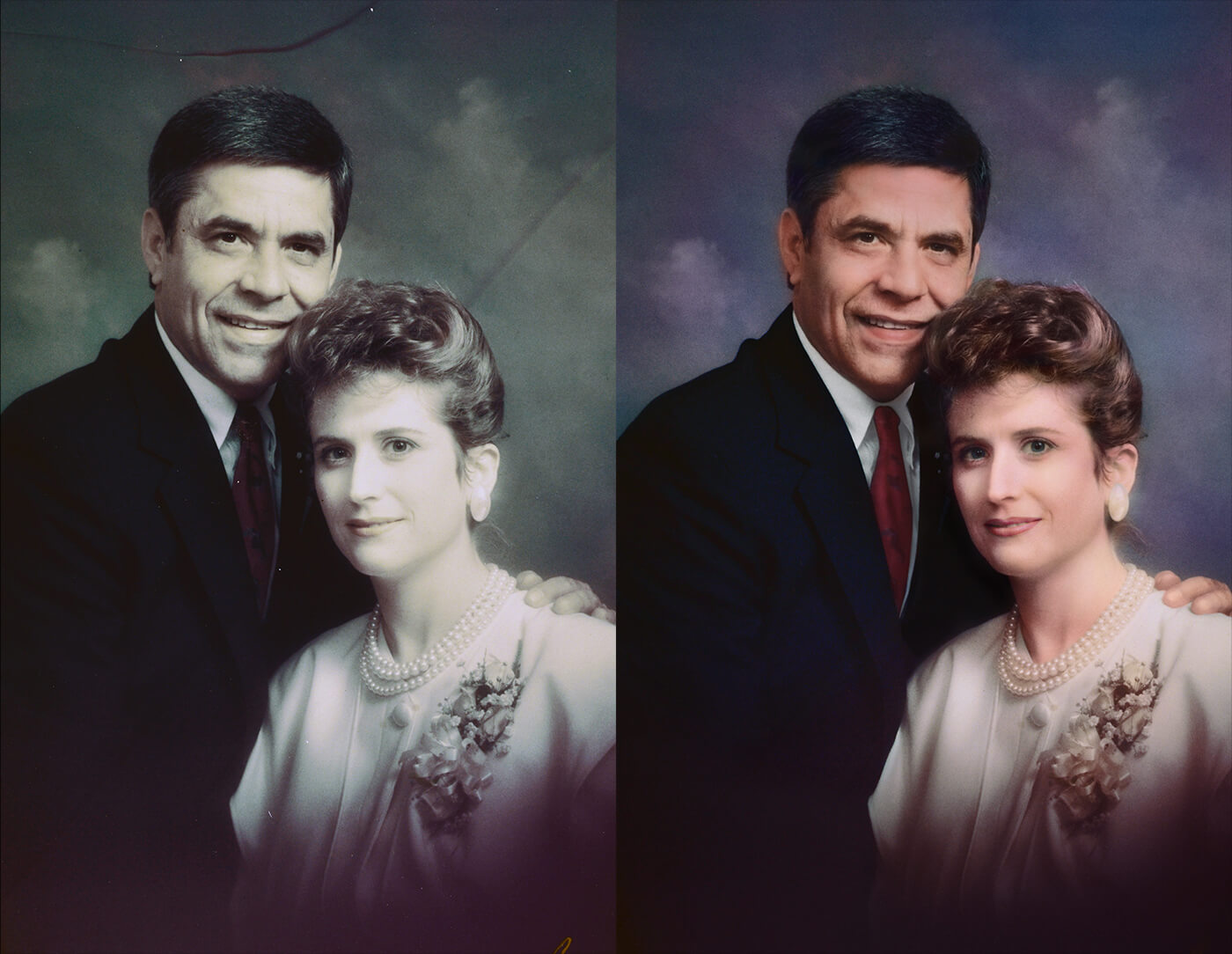 before and after of color photo color corrected and restored