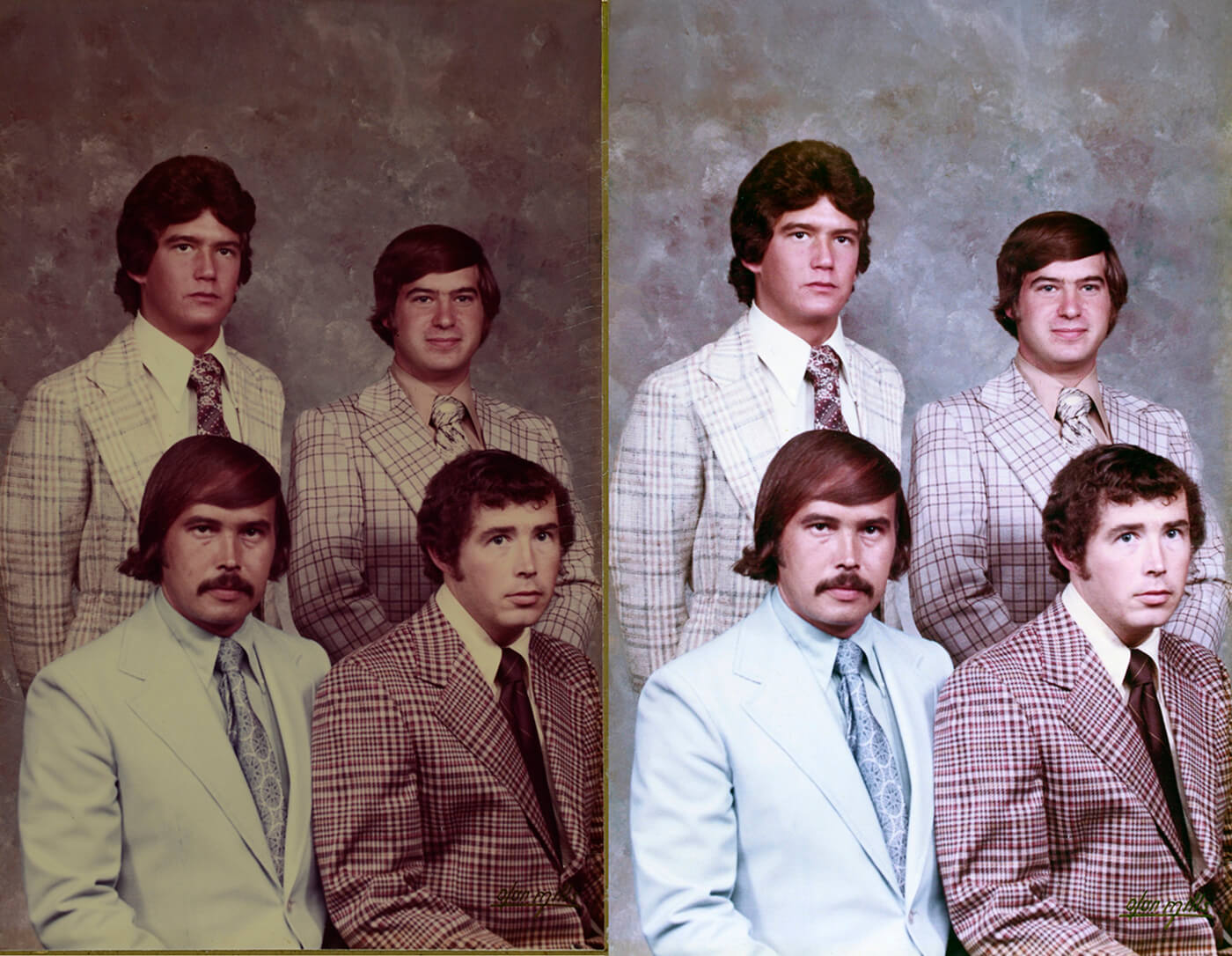 4 men in suits circa 1950s color correction