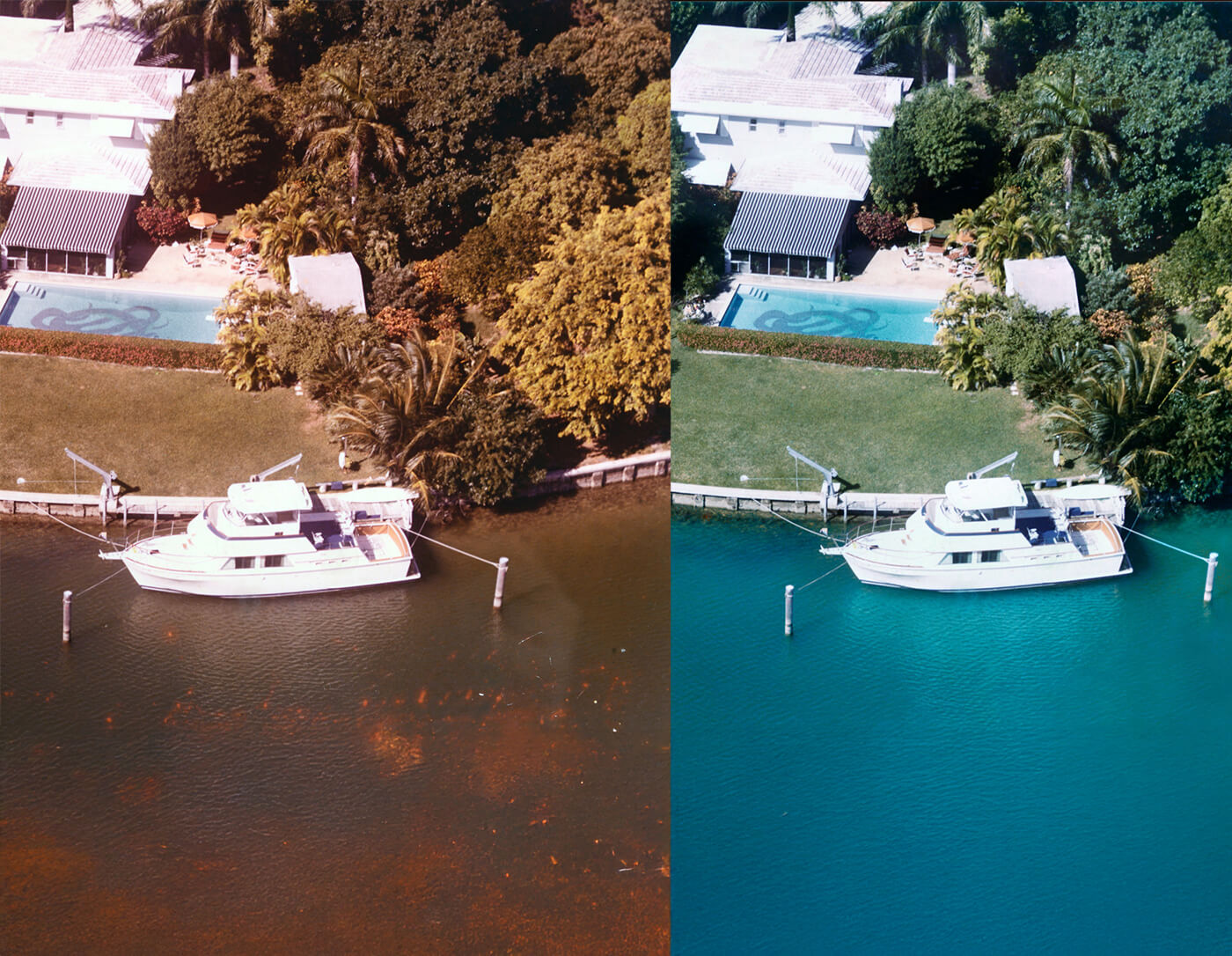 color correction fishing boat in front of home