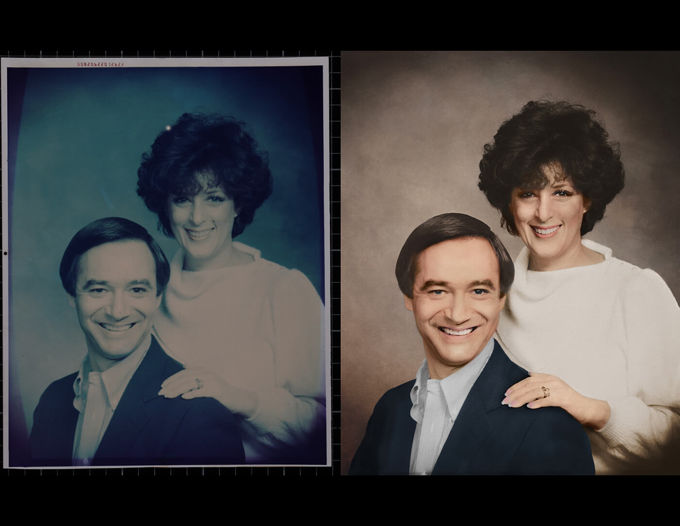 before and after photo colorization of couple posing